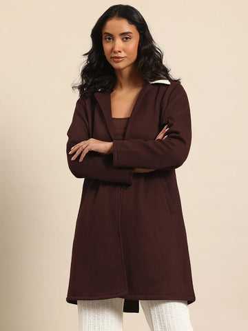 Brown fleece blazer with white notch collar