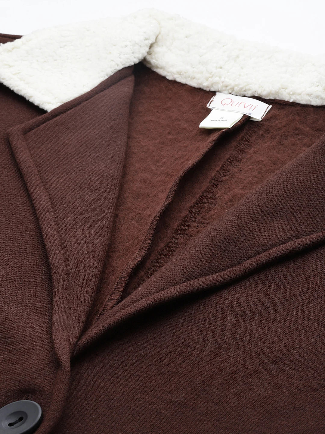 Brown fleece blazer with white notch collar