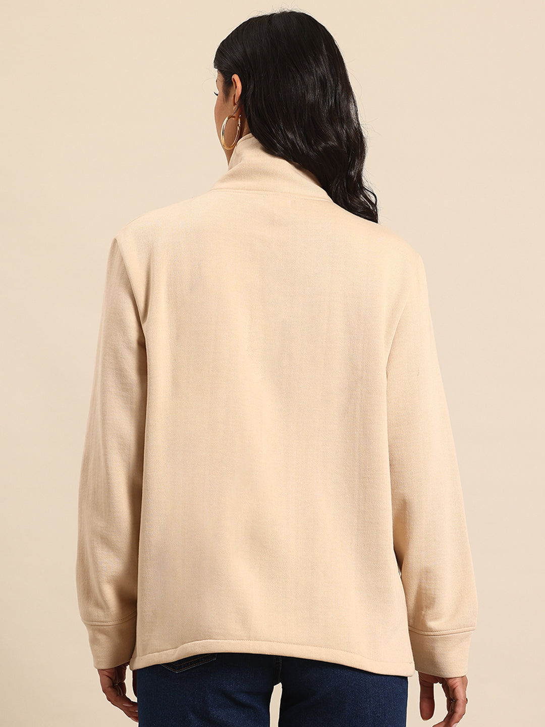 Half zipper beige sweatshirt