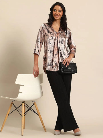 Satin printed Tie-Up Neck Top