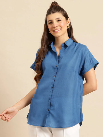 Cotton blue regular shirt