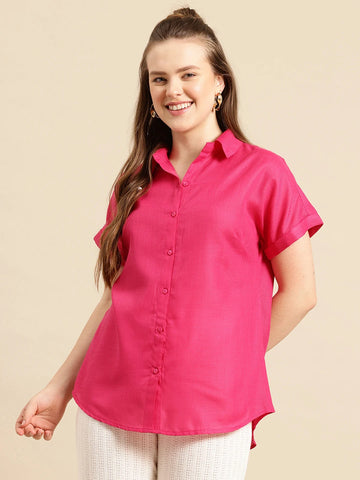 Magenta Cotton Regular shirt