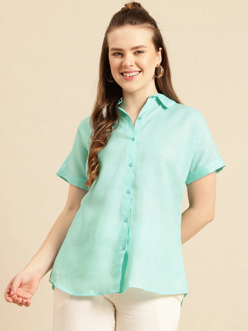 Turquoise cotton regular shirt