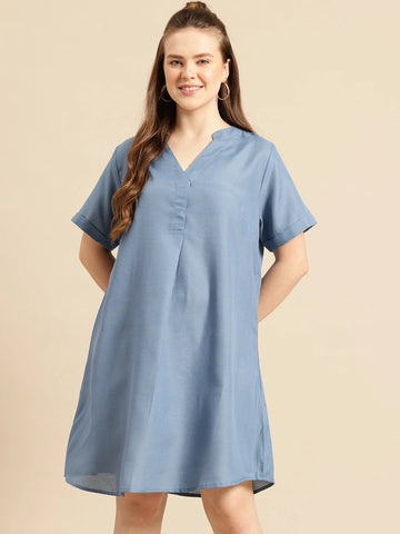 Grey A-Line Cotton Dress