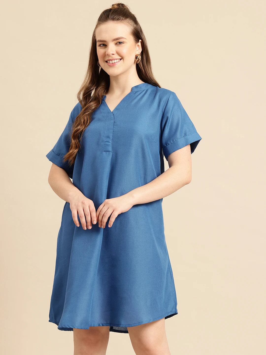 Blue A-Line Cotton Dress