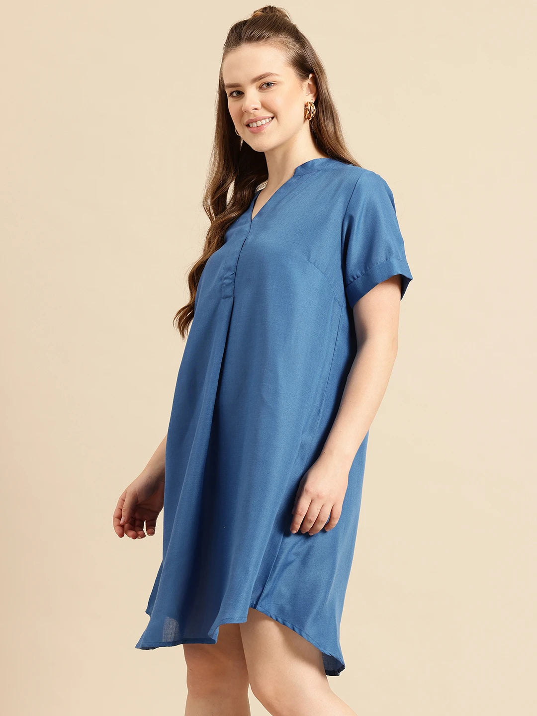 Blue A-Line Cotton Dress