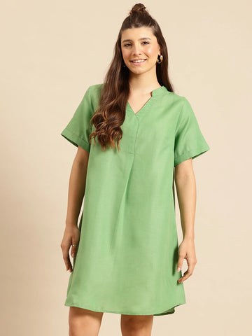 Green A-Line Cotton Dress