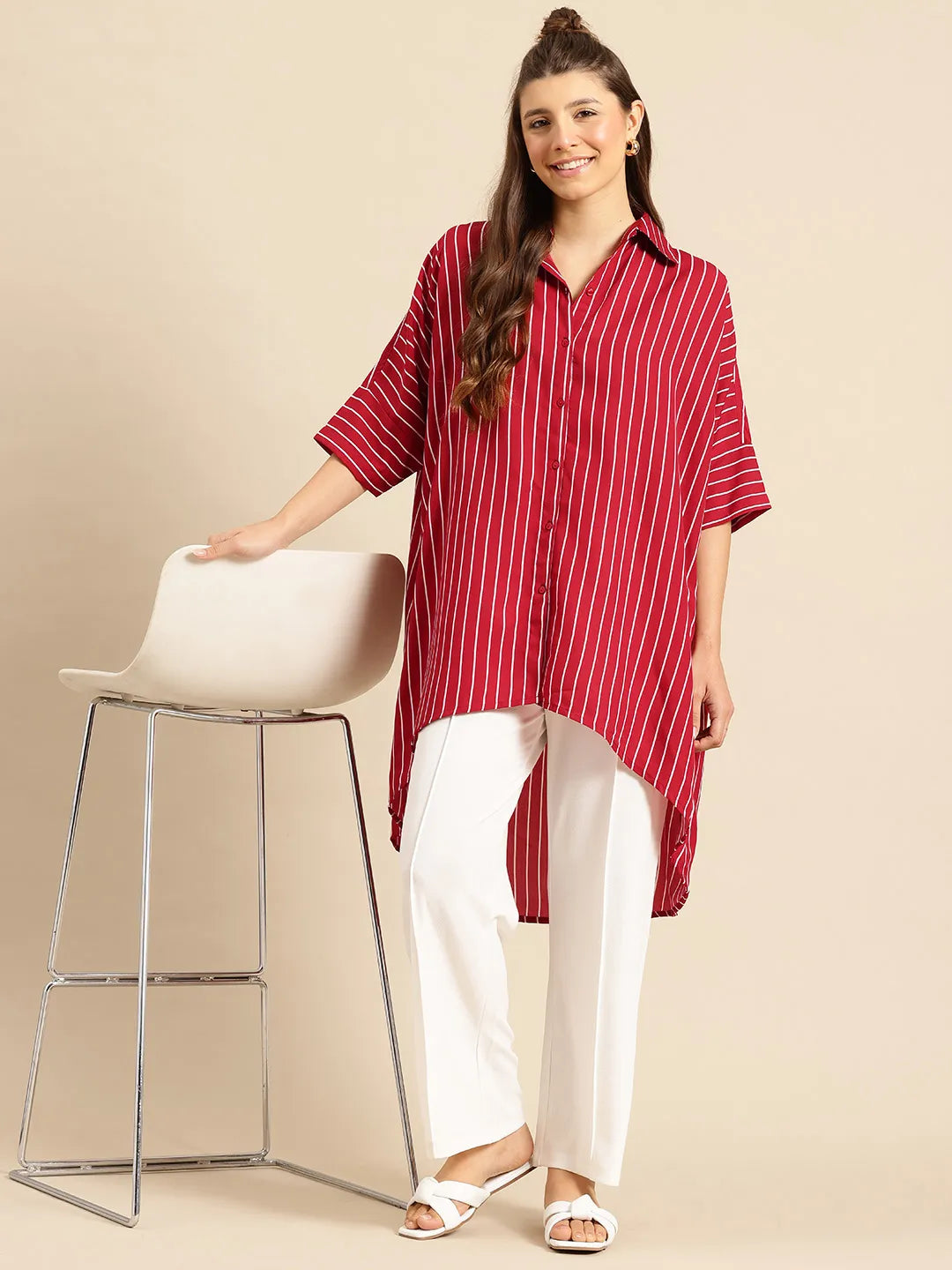 Maroon Stripe oversized Shirt