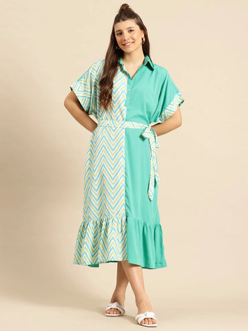 Contrast Green Geometrical Print Dress