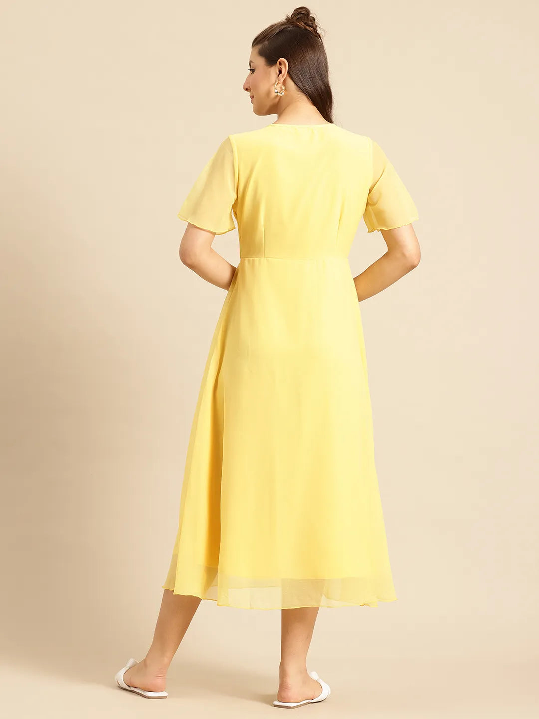 Yellow Georgette sequins party maxi dress