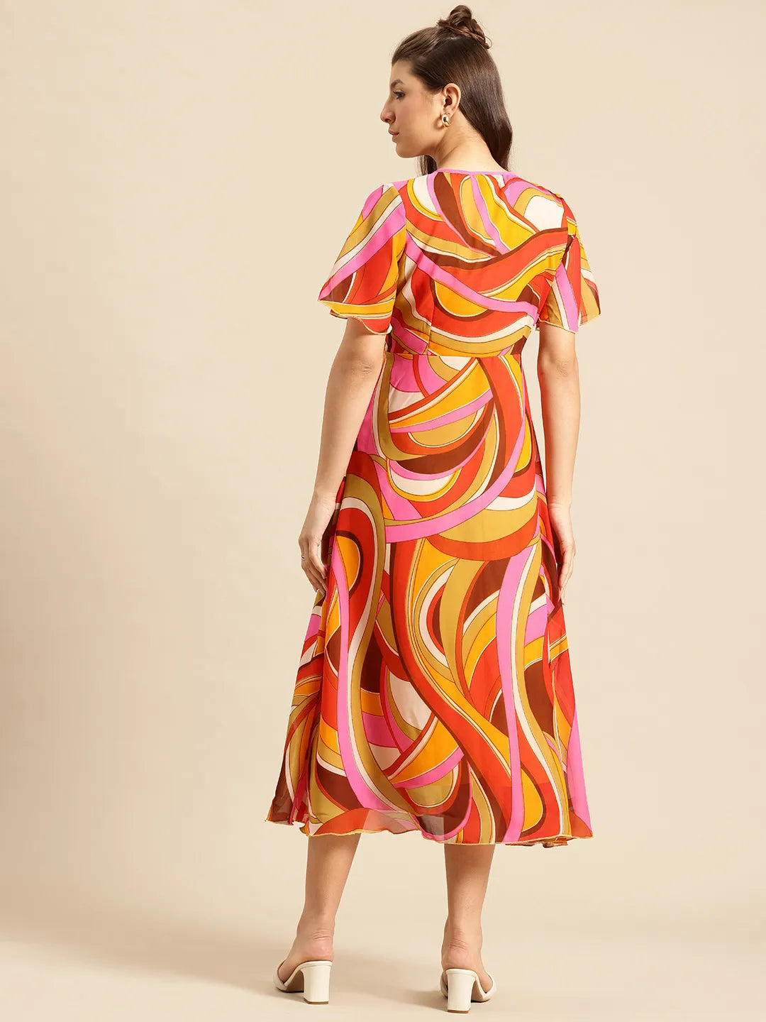 Multi Georgette Slim Fit Dress with Curved Hemline and With Lining