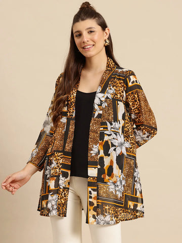 Multi Animal print shrug features 3/4 regular sleeves