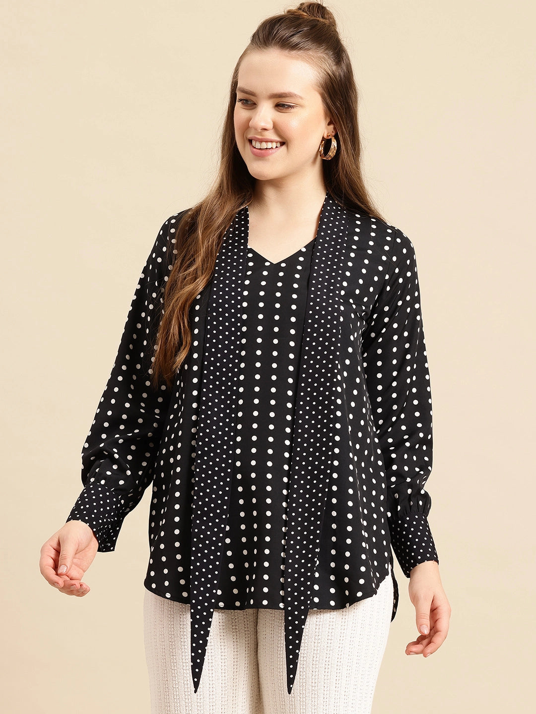 Black Polka Tie Top
