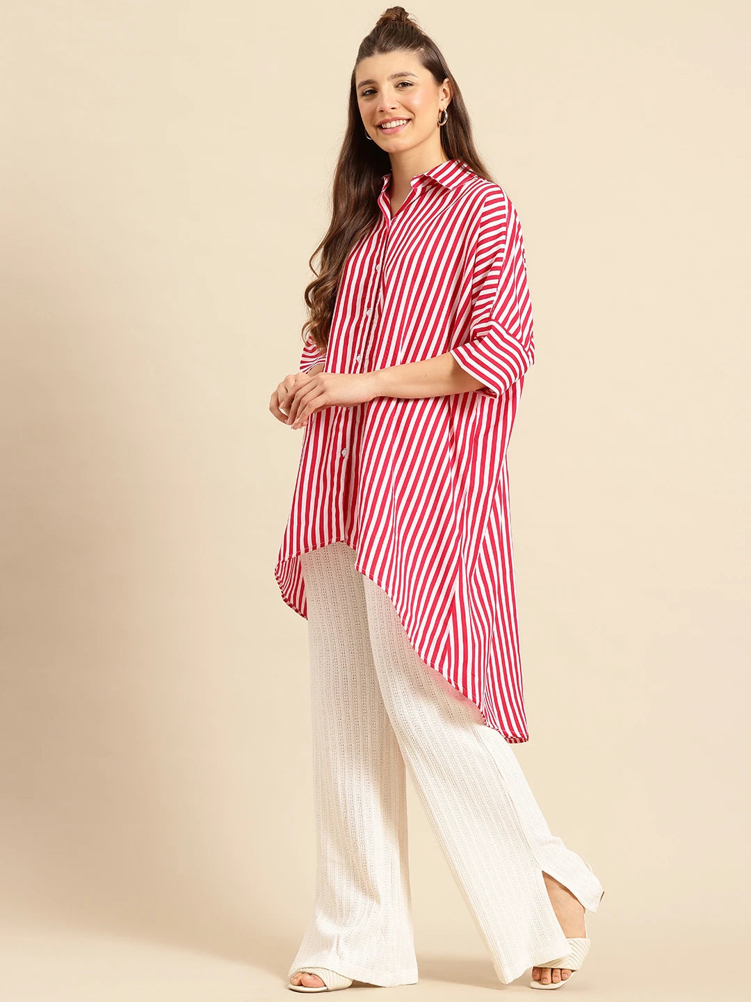 Magenta stripe oversized shirt