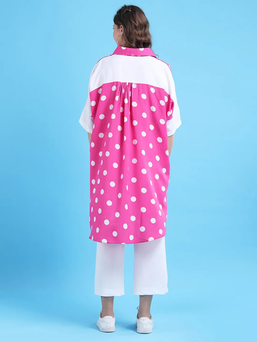 Magenta polka dot oversized shirt