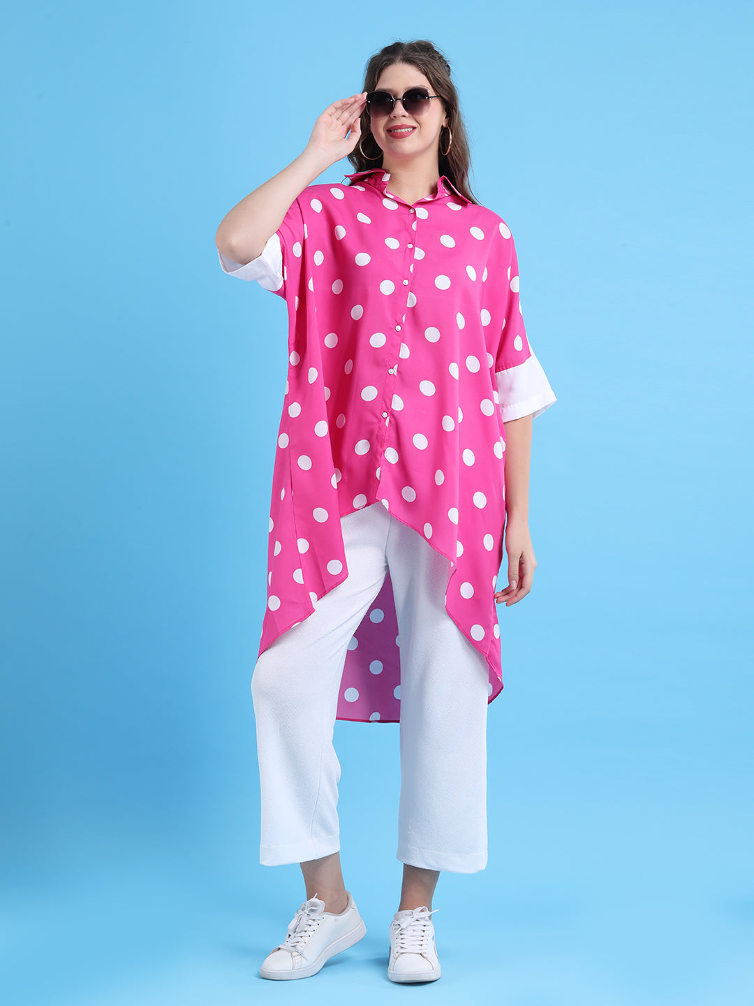 Magenta polka dot oversized shirt