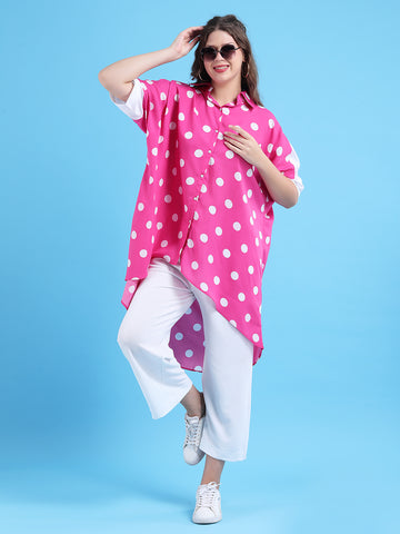 Magenta polka dot oversized shirt