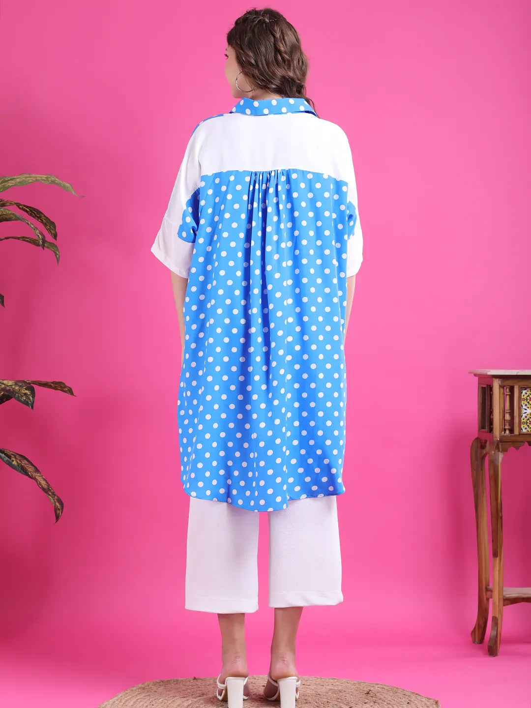 Blue polka dot oversized shirt