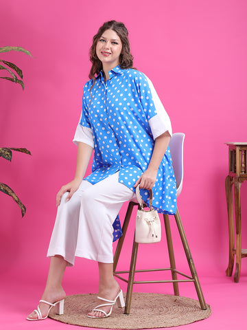 Blue polka dot oversized shirt