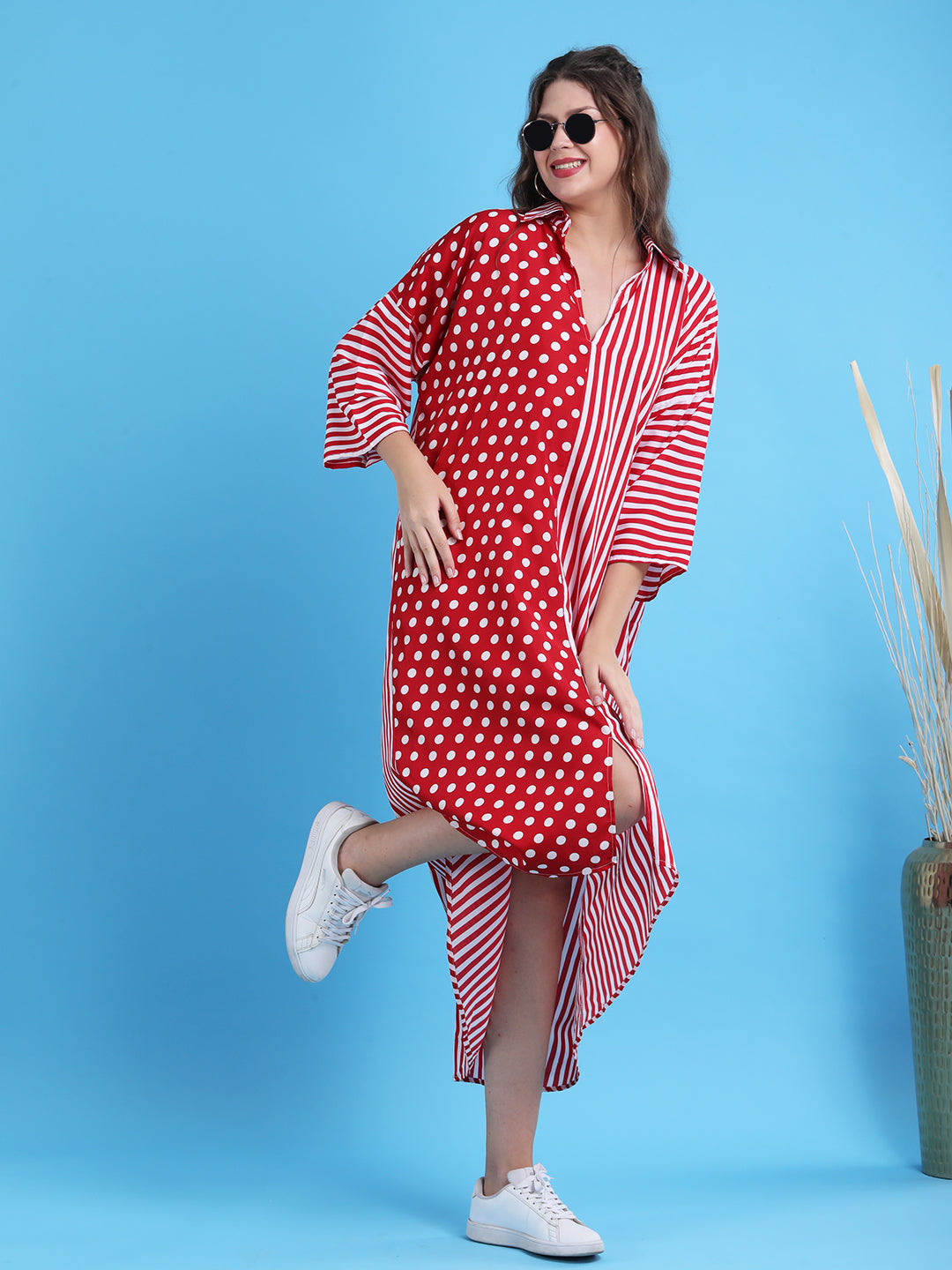 Red Polka & Stripe Oversized Dress