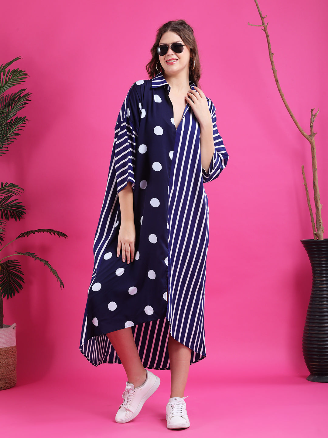 Blue Polka & Stripe Oversized Dress