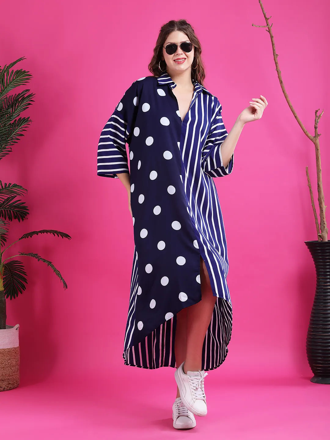 Blue Polka & Stripe Oversized Dress