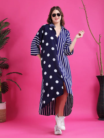 Blue Polka & Stripe Oversized Dress