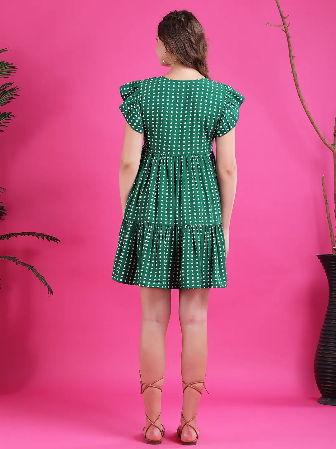 Green polka tiered dress