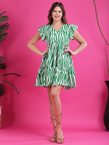 Green zebra print tiered dress