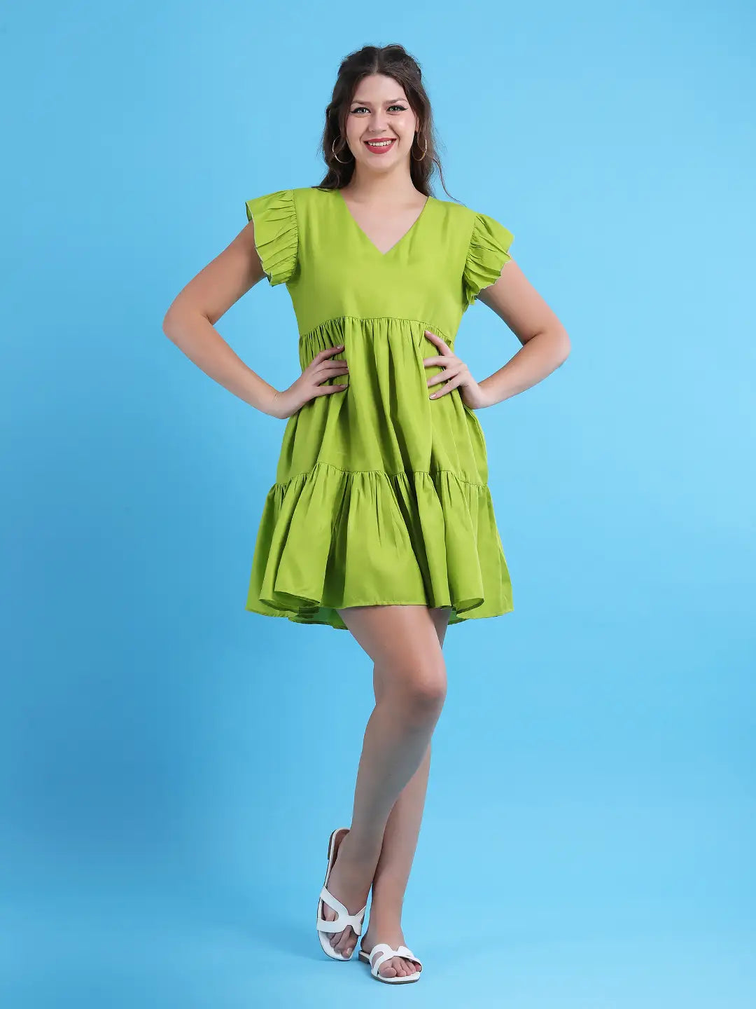 Green cotton tiered dress
