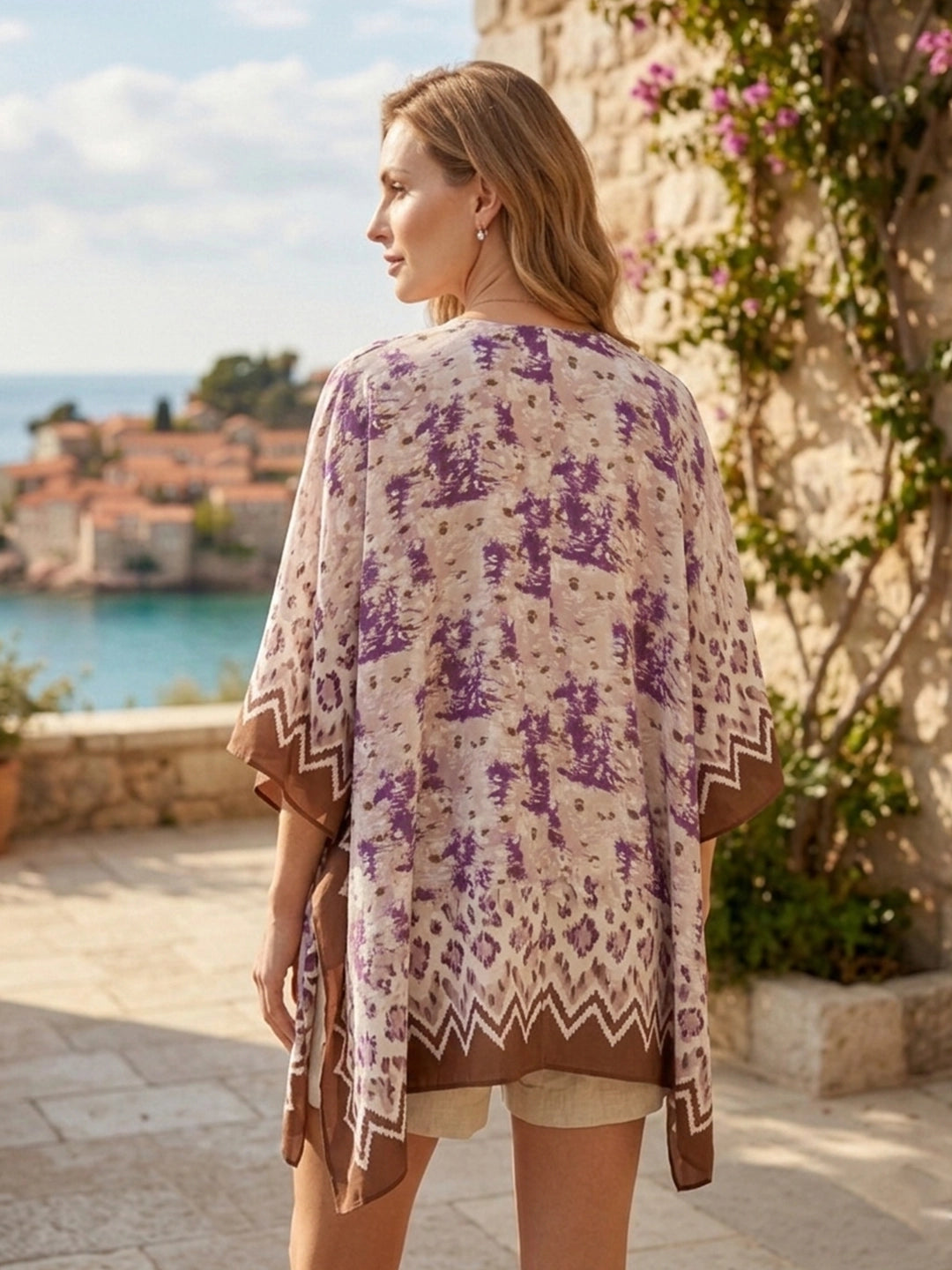 Brown border printed shrug