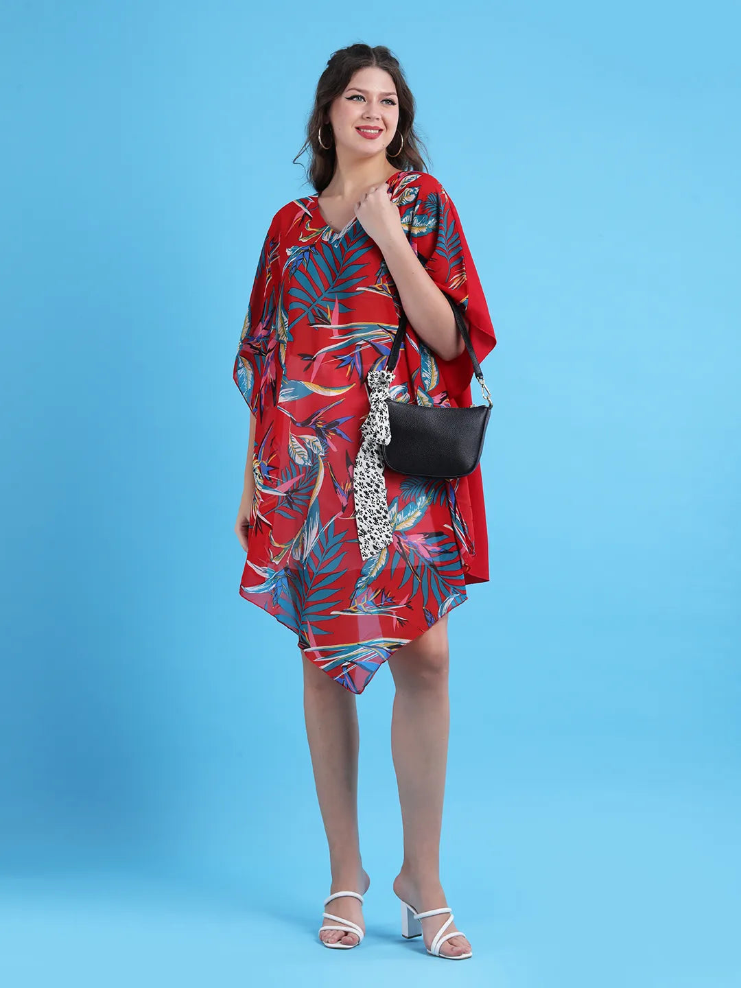 Red printed kaftan dress