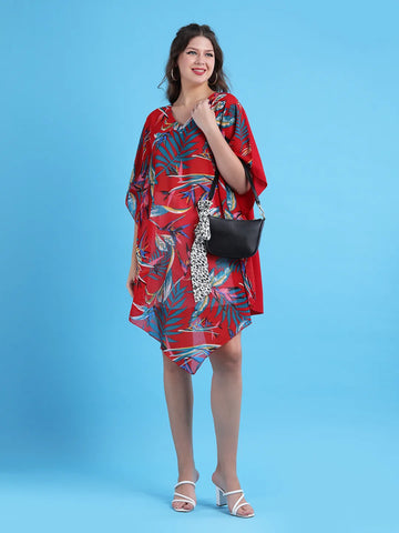 Red printed kaftan dress