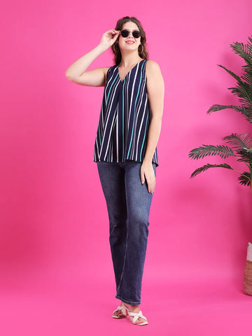Navy blue sleeveless strip shirt