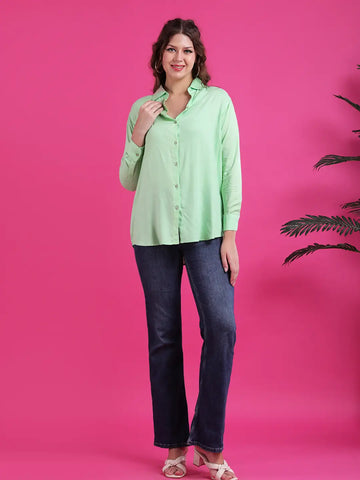 Turquoise rayon full placket shirt