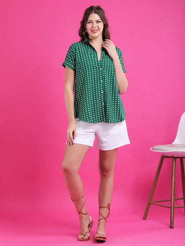 Green polka drop shoulder shirt