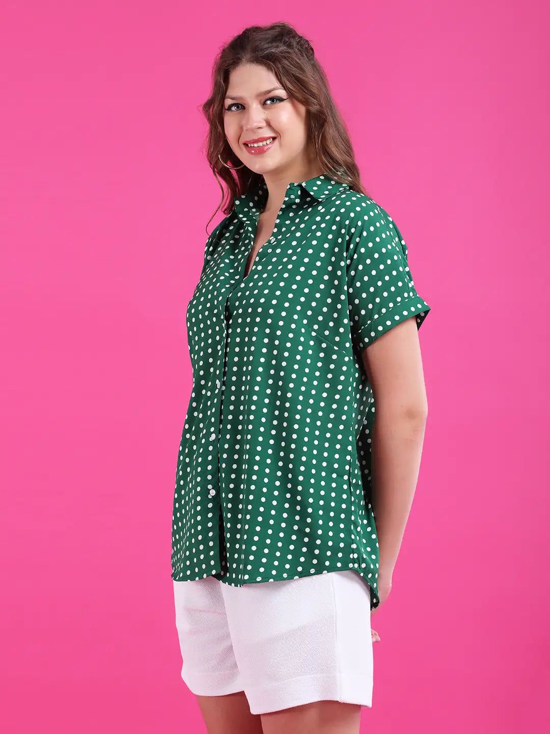 Green polka drop shoulder shirt