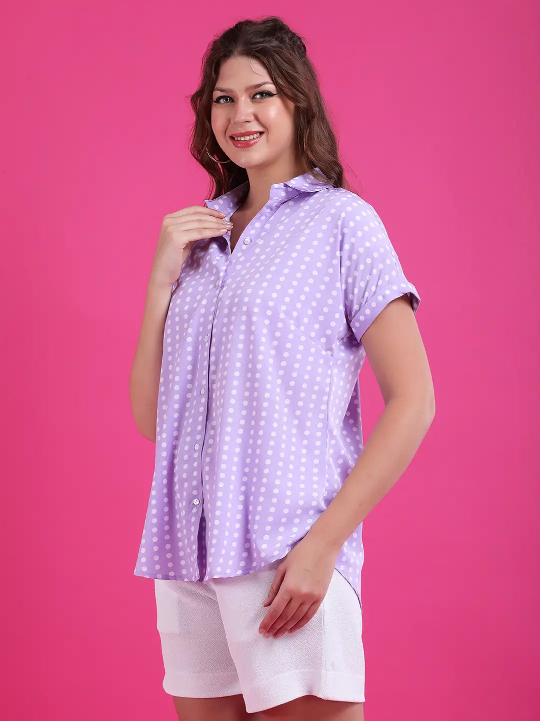 Lavender polka drop shoulder shirt