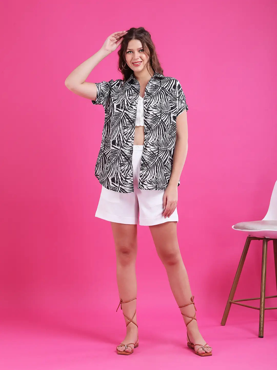 Tropical print drop shoulder shirt