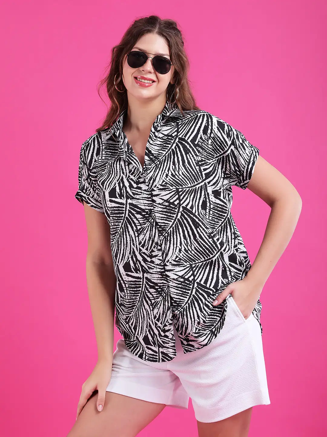 Tropical print drop shoulder shirt