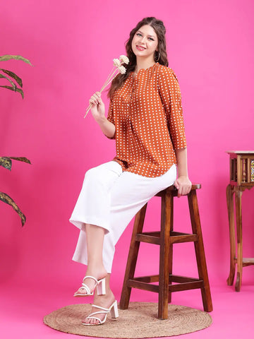 Mustard polka half placket shirt