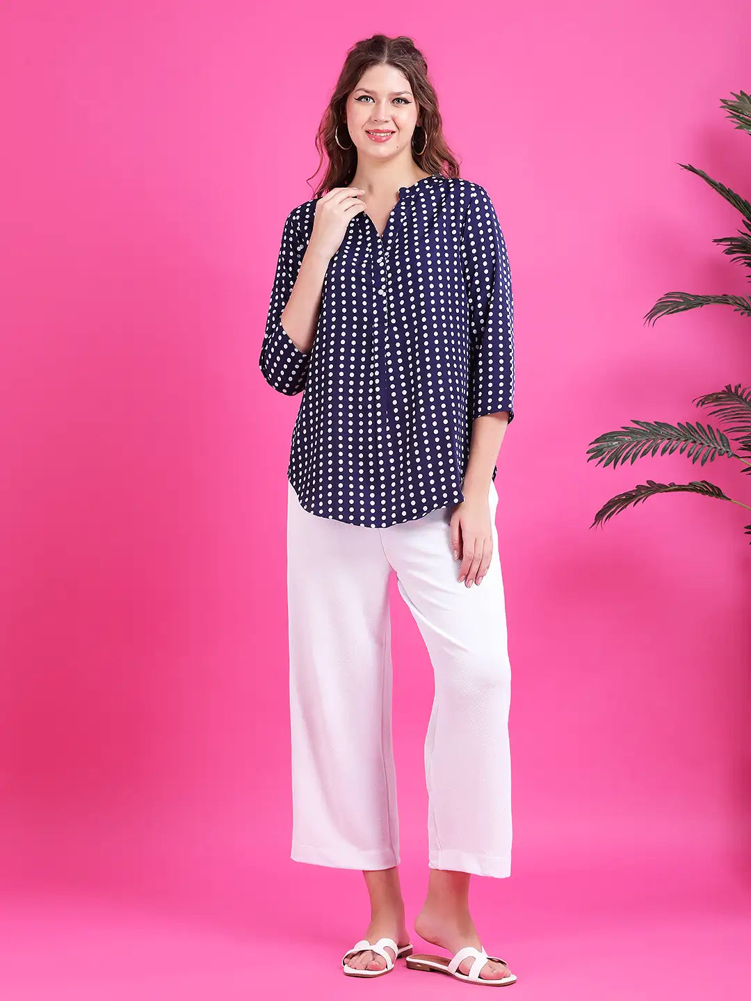 Navy polka half placket shirt