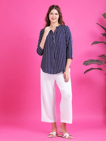 Navy polka half placket shirt