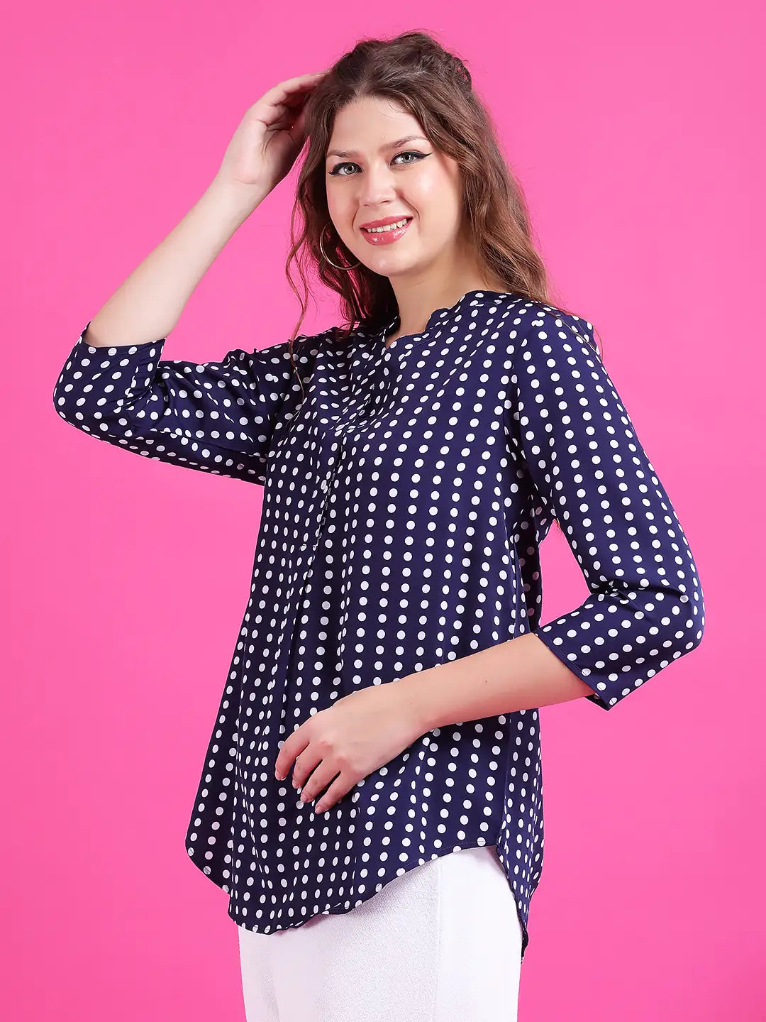 Navy polka half placket shirt