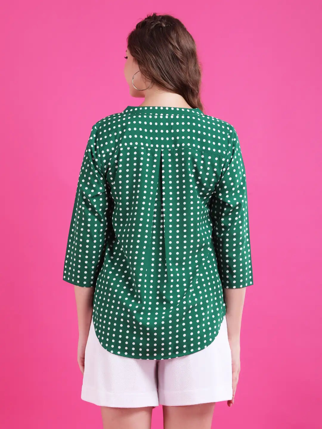 Green polka half placket shirt