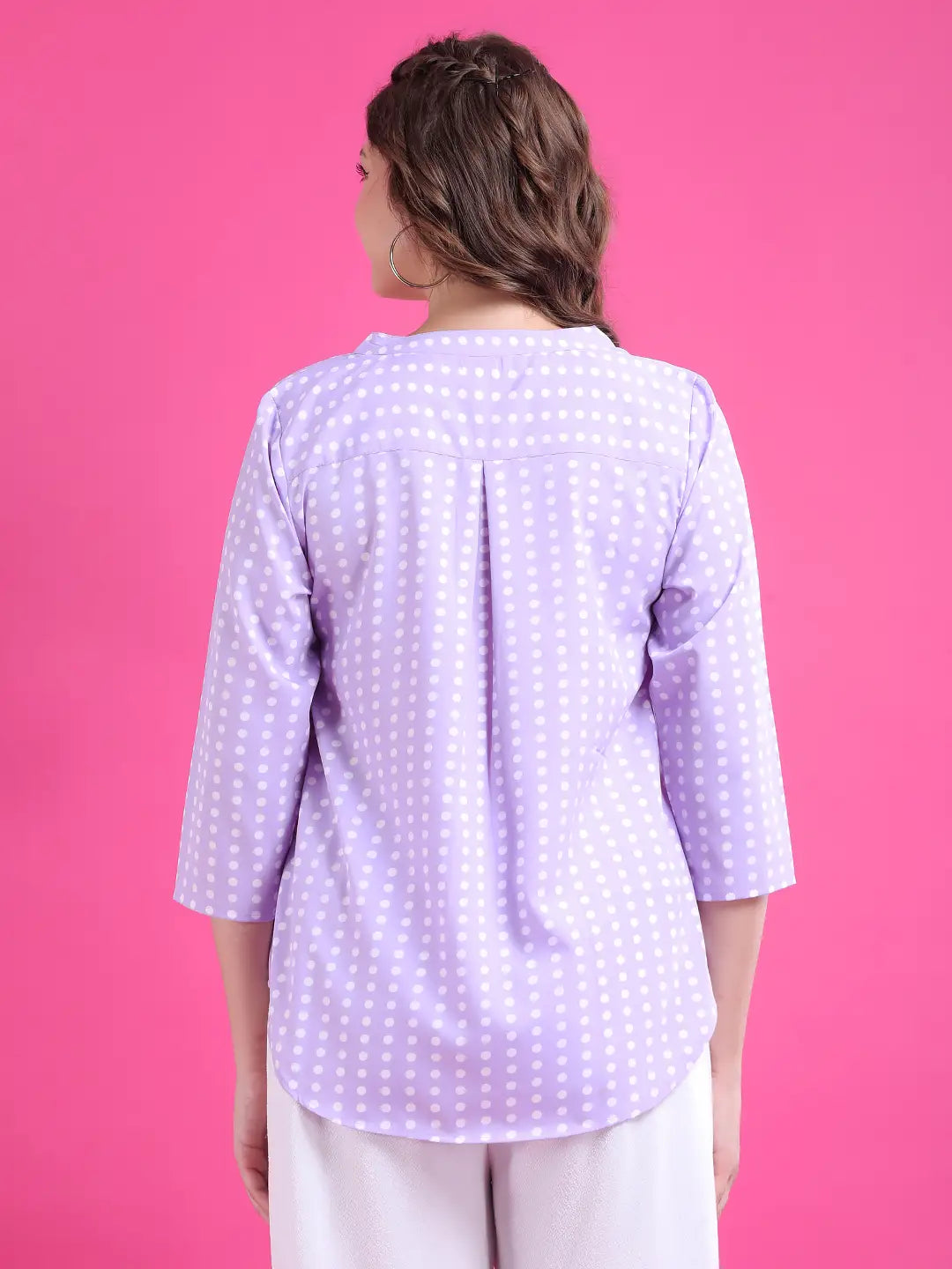 Lavender polka half placket shirt