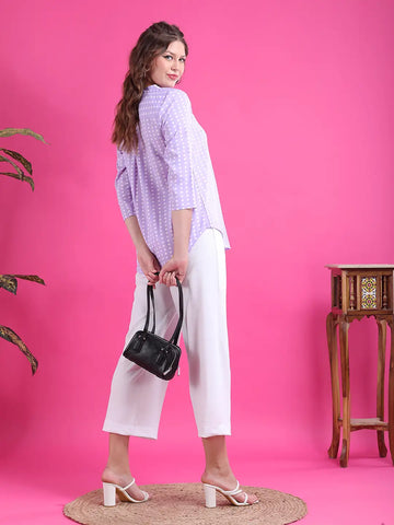 Lavender polka half placket shirt