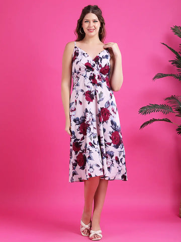Peach floral print midi dress