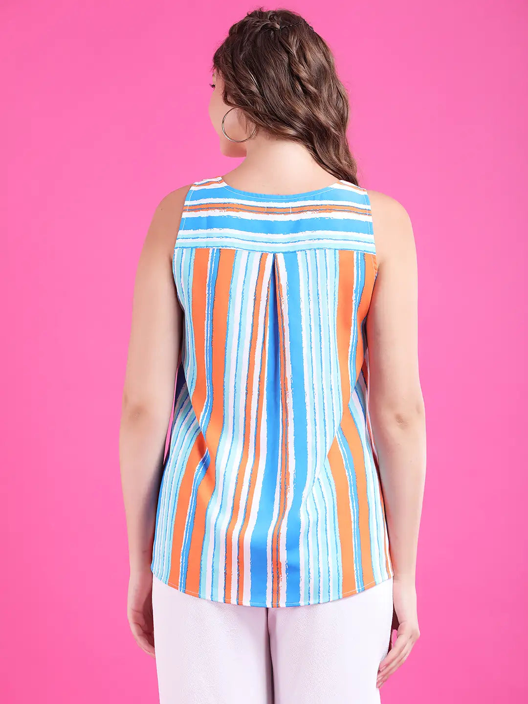 Multi color strip sleeveless top