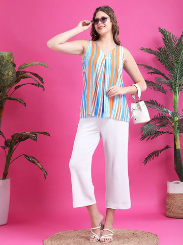 Multi color strip sleeveless top